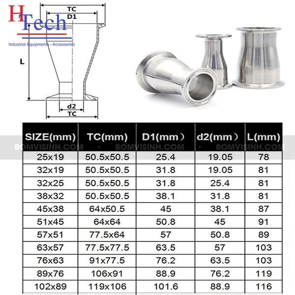 bầu giảm đồng tâm clamp vi sinh Carten Pipe