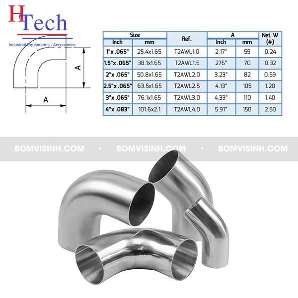 co 90 độ hàn vi sinh Carten Pipe