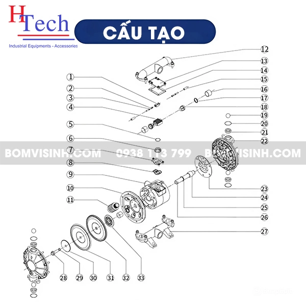 cấu tạo bơm màng khí nén vi sinh Carten Pump